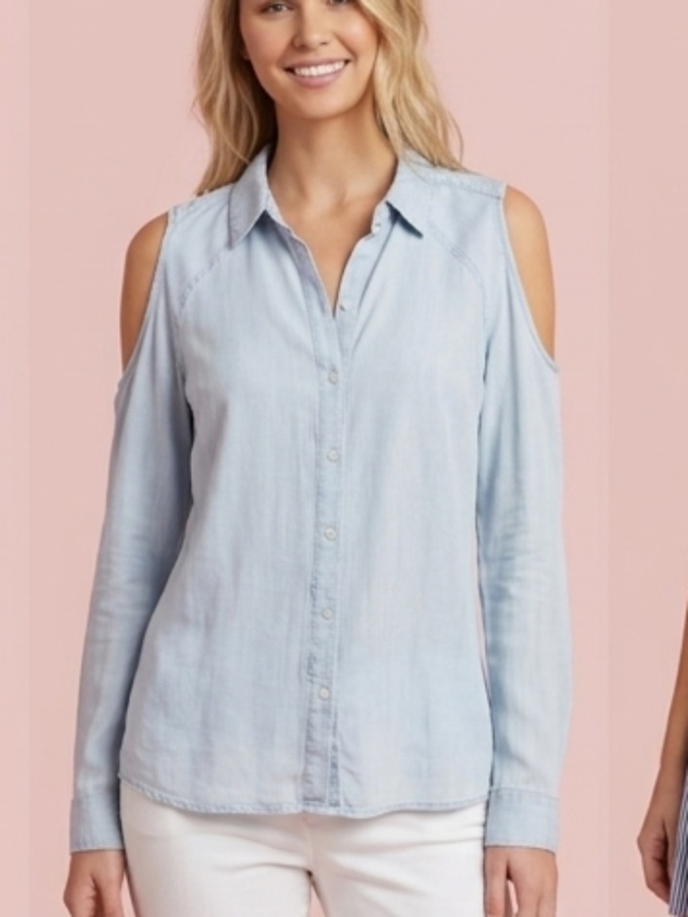 Saks Fifth Avenue Women's Small Blue Cold-Shoulder Button-Front Shirt - S